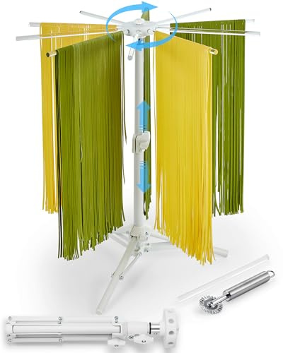 MUMSUNG Pasta Drying Rack Foldable –360° Rotating and Adjustable Height, Large Noodle Dryer Collapsible with BPA-Free Acrylic Rods for Homemade Fresh Pasta Spaghetti, Easy to Storage