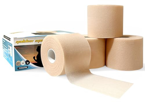 4 rullar förlinda sporttejp, 7 cm x 27 m i hudfärg, med mjukt, elastiskt skumunderwrap för att skydda handled, knä och fotled vid fotboll och klättring, hudvänlig, andas