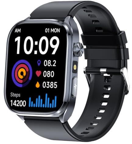 ECG/HRV/NFC Health & Fitness Smartwatch for Men & Women with 2.0 Amoled Bluetooth Calls-14 Days Battery Life Wearable Activity Tracker with Heart Rate/Blood Pressure/Calories/Sleep Monitoring