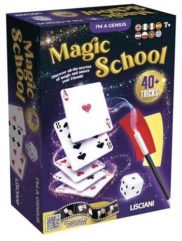 Lisciani - I'm a Genius Magic School - Coffret de Magie pour Enfants dès 7 Ans - 40 Tours de Magie à Réaliser - Accessoires de Prestidigitation avec Cartes Svengali, Dés et Baguette - Manuel Illustré