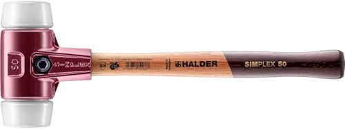 Halder Simplex Soft-Faced Mallet 3007.050 - Medium-Hard Superplastic Inserts, Cast Iron Housing with Handle Protection Sleeve, Varnished Wooden Handle, 50mm, 2.3 lbs.