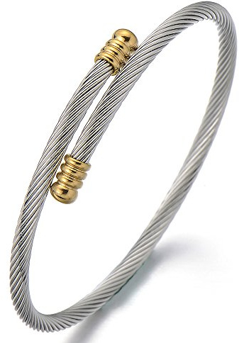 COOLSTEELANDBEYOND Thin Stainless Steel Twisted Cable Cuff Bangle Bracelet for Mens for Women