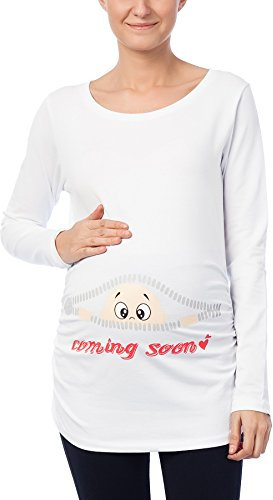 M.C. Coming Soon – rolig rolig söt mammamode, mammaskjorta, tröja, graviditetströja med motiv för graviditet, långärmad, Vit, XL