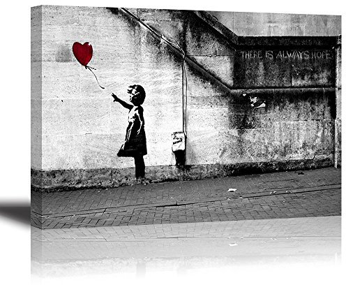 Piy Painting Banksy Druck auf Leinwand Mädchen mit rotem Ballon, Kunst Graffiti HD Bild Malerei Wandbilder Wasserdicht Fertig Zum Aufhängen Moderne Dekoration für Zimmer Geschenk 30x40cm