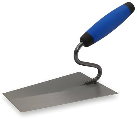 DEWEPRO Cazzuola Italiana Tiroler 180x120x80mm – Lama Acciaio Temprato 1,2mm Affilata a Cono – Collo a S con Manico Bicomponente – Cazzuola Professionale per Malta Intonaco e Lavori Edili