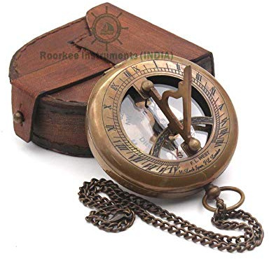 RII Antique Nautical Directional Magnetic Sundial Brass Compass, Antique Decor Birthday Gifts for Men, Astrolabe Gift for Him, Baptism Gifts with Engraved Quotes, Sun dial in Leather Case