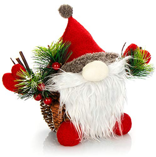 com-four® Weihnachtsmannfigur Größe L, winterliche Santa Claus-Figur mit Tannenzapfenkörper, weihnachtliche Dekoration, hinreißende Tischdeko zur Adventszeit (Santa L rot grün)