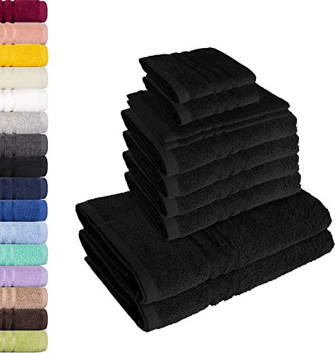 Lavea 10-teiliges Handtuchset Elena aus 100% Baumwolle - Schwarz, 4 x Handtuch, 2 x Duschtuch, 2 x Gästetuch, 2 x Waschhandschuh, Handtücher Set weich, saugstark & pflegeleicht – Oeko-TEX