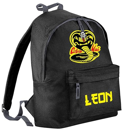 SMARTYPANTS Personalised Name Cobra Kai Black Rucksack Backpack Bag - Martial Arts Comedy Karate Kung Fu TV Show Film Cinema Movie Kid Child Teen School Gift Present (Personalised)