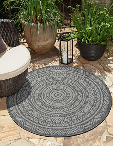 the carpet Mistra - robuster Teppich, modern, langlebig und pflegeleicht, In- und Outdoor, Wohnzimmer, ideal für Küche, Flur und Wintergarten, flachgewebt, Anthrazit, 120 x 120 cm Rund