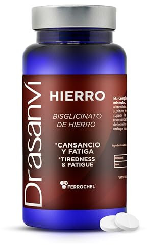 DRASANVI BISGLICINATO HIERRO FERROCHEL TM Quelato de Hierro | Hierro Suplemento Anemia | Para el Cansancio y la Fatiga | Hierro suplemento Natural | Sistema inmune | 20mg | 90 comprimidos= 90 dÍas