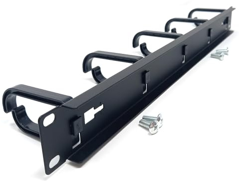 1U 19 Horizontal Cable Management Bar Cable Tidy, With 5 Removable Plastic Holders, For Rack Mount Use, Black