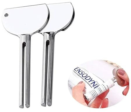 NestNook Lot de 2 distributeurs de tube de dentifrice en acier inoxydable - Presse-tube en métal - Support de siège de dentifrice - Argenté