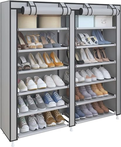 Dekohome Zapatero Estante de Tela Doble de 6 Alturas y con Cubierta Frontal, Organizador de Zapatos Color Gris Ideal para tu Hogar u Oficina