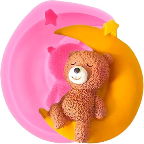 XMOLDNMS Stampo in silicone a forma di orsetto, a forma di luna, stampi per caramelle, per feste di compleanno di bambini, decorazione per torte, cupcake, cioccolato, argilla polimerica, pasta di
