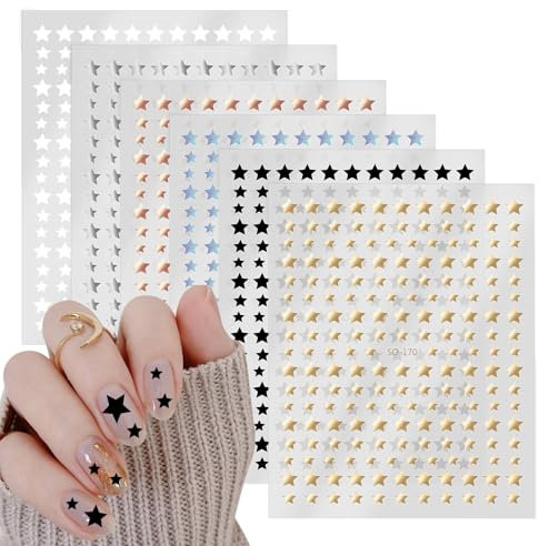 Yuanchu Autocollants pour Ongles Étoile, 6 Feuilles d'Autocollants pour Ongles 3D Autocollants pour Ongles Paillettes Autocollants pour Nail Art Géométrie Autocollants Étoile Décoration DIY Accessoire