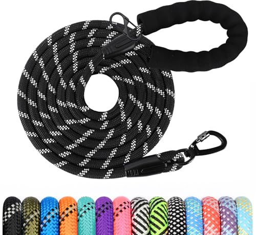 Correa Perro Adiestramiento, Correa Perro Larga 1,2M/ 1,5M/ 2M/ 3M/ 5M/ 10M/ 15M/ 20M/ 30M, Cuerda Larga con Asa Acolchada para Perros Pequeños, Medianos y Grandes
