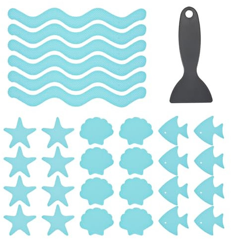 RETON 48 PCS Anti Slip Bath Stickers, Transparent Non Slip Bath Shower Stickers with 4 Different Shapes, Self-Adhesive Bathtub Sticker with 1 Scraper for Bathroom Tubs Showers Floor Pool (Blue)