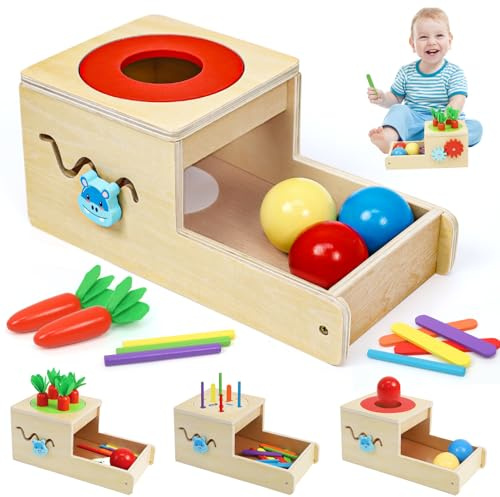 LZDMY Baby Wooden Montessori Toys for 1 Year Old Boys Girls, Toddlers Educational Sensory Sorting Toys Aged 1-3, 6 in 1 Activity Cube Carrots Havest Balls Drop Toy, Babies 1st Birthday Gifts