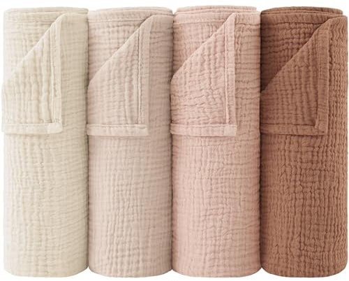 bearmoss Muslin Squares Cloths 100% Cotton Baby Burp Cloth 60x60CM Large Ultra-Absorbent Soft Baby Face Washcloths for Newborn Baby Boy and Girl, 4Pack (Cinamon)