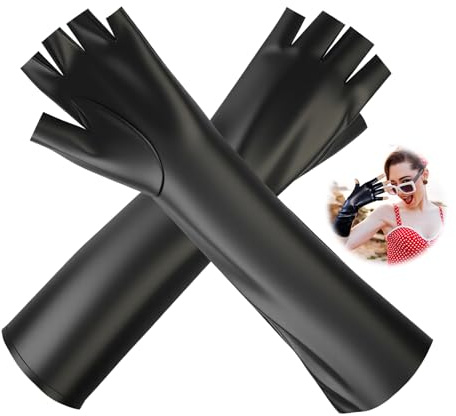 DmDoyy Gants Cuir Sans Doigts Femme, Gants Longs Noirs En Similicuir, Pour Festival Halloween Costumée Danse, Noir