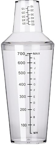 Shaker à cocktail en plastique avec échelle 700 ml, tasse de mélangeur à main tasse de barre transparent outil pour le lait de thé à thé du bar à la maison à mesurer Jigger