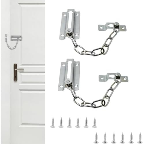 Chaîne de sécurité en acier inoxydable,2 pièces Verrou à Chaîne de Porte avec Vis,Verrou à Chaîne de Porte,Verrou à Chaîne Anti-vol pour Haison,Hôtel,Portes Intérieures et Fenêtre