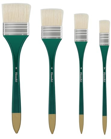Himmlfel set di pennelli piatti, 4 pezzi pennelli piatti con setole di maiale per pittura a olio, acrilico e guazzo