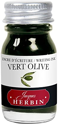 Jacques Herbin 11536T - Writing and drawing ink - Fountain pens and rollerballs - Vert olive/ Olive green - 10 ml - Made in France - Calligraphy, Writing