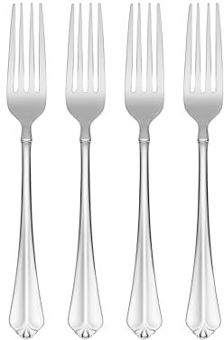 Oneida Silverware Set, Juilliard Fine Flatware 4-Piece Dinner Forks Set, Service For 4, 18/10 Stainless Steel, Rust Resistant, Dishwasher Safe, Home And Kitchen Utensils (Silver, 4 Piece)