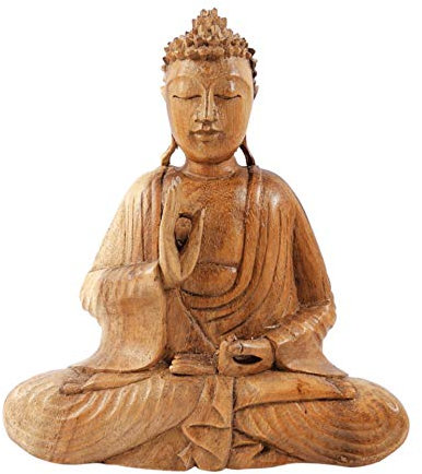 Coco Papaya Statuette Bouddha Assis en Bois sculpté 20cm - Mûdra de l'enseignement et de l'Argumentation
