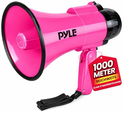 PYLE Portable Megaphone Speaker Siren Bullhorn - Compact, Battery Operated, 30W Power, Microphone, 2 Modes, PA Sound, 1200 Yards Range, Foldable Handle for Cheerleading and Police Use