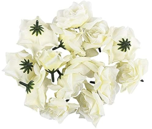 Ideen mit Herz Deko-Blüten, Kunstblumen, Blüten-Köpfe, Verschiedene Sorten, ca. Ø 4-5 cm (Rose - weiß - 14 Stück)