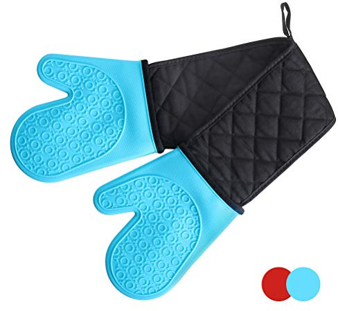 Alimat PluS Silicone Oven Gloves Mitts Double with Cotton Liner(Blue)