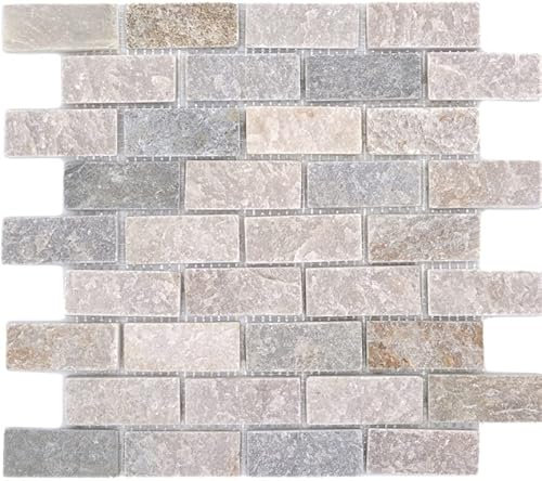 Piastrelle a mosaico, in pietra naturale, al quarzo, paraschizzi da cucina, colore: beige, grigio, MOS36-0208