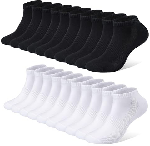 FALARY Chaussette Hommes Femme de Sport 10 Paires Chaussettes Basses Coton Soquette Noir&Blanc 39-42
