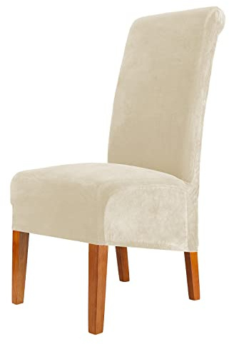 CMAKER Housses de chaise de salle à manger en velours, housses extensibles pour grandes chaises, housses de chaise à dossier haut en élasthanne élastique lavables et amovibles XL, lot de 6, crème