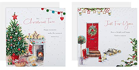 Hallmark Multipack Christmas Cards, Charity Cards, Pack of 16 in 2 Classic Lucy Cromwell Designs, Red Door, Christmas Tree