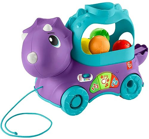 FISHER-PRICE Bällespaß Nachzieh-Dino - Interaktiver Bällespaß-Dinosaurier mit Licht, über 30 Liedern, 3 Lernstufen, inkl. 4 bunten Dinoeiern, für Babys und Kleinkinder, deutsche Version, HNR54
