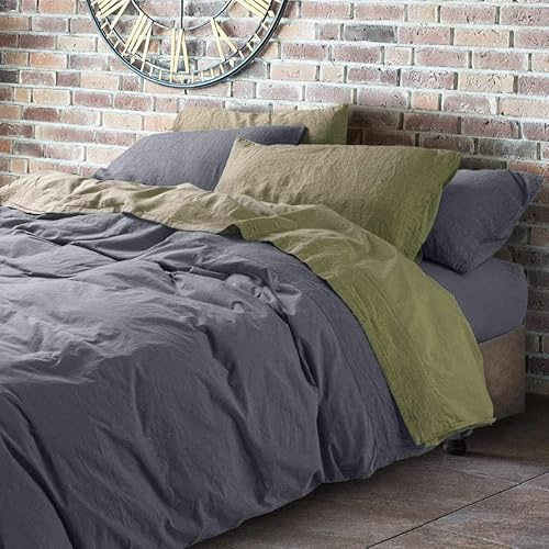Lisola Dubbelt påslakan i bomull och linne, Stonewashed Cape Effect, Sängkläder Bäddset, Påslakan 255 x 250 cm, lakan under 180x200x30cm, 2 örngott 50x80 cm. Modell: Loire