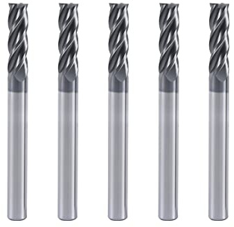 XYunEnZ ISB 1/8'' Carbide Square End Mill Set, 4 Flute Micro Grain Carbide Mill Bits for Alloy Steels/Hardened Steels/Aluminum/Copper, 5 Pcs