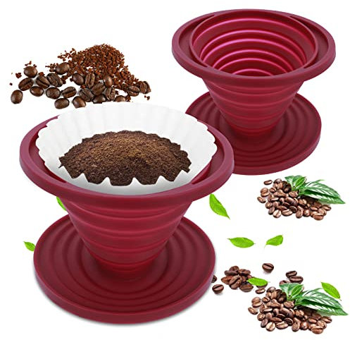 2 piezas plegables para verter sobre café, cafeteras portátiles para camping, filtro de café reutilizable de silicona para mochileros, senderismo, camping, oficina en casa