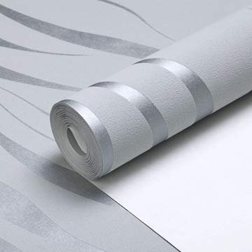 Gehanico Papier peint à rayures ondulées de style européen moderne minimaliste de luxe papier peint non tissé pour salon, chambre à coucher, décoration d'intérieur, rénovation (gris argenté)