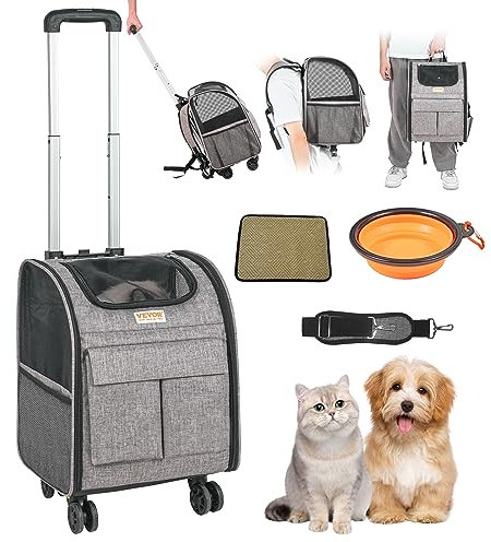 VEVOR Hundetrolley Faltbarer Hunderucksack Max.8,1kg Tragfähigkeit Transporttasche aus 600D Oxford-Stoff Hundewagen mit 5 Aufbewahrungstaschen Haustier Trolley Ideal für Autoreisen oder Ausflüge