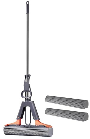 Trapeador con rodillo para piso, Trapeador exprimible | Trapeador con rodillo exprimidor de esponja PVA para limpieza de pisos | Fregona absorbente de limpieza de mármol para azulejos de madera dura c
