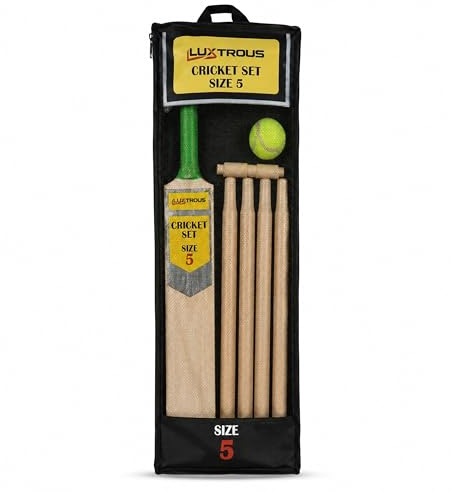 LUXTROUS Cricket or Rounders Set Complete Outdoor Playing Training Kit with Mesh Carry Bag for Garden, Beach & Beginner Practice