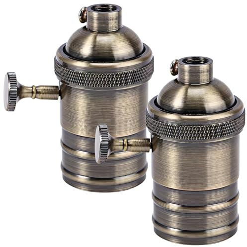 2 pezzi vintage in alluminio portalampada 220 V E27 bronzo con interruttore girevole, adattatore a sospensione per plafoniera, lampada a LED, lampadina retrò, decorazione