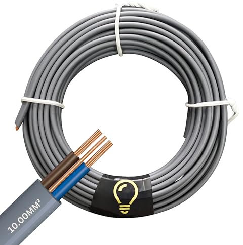 SHPELEC® Twin & Earth 10mm Cable – 6242Y – Grey PVC Sheathed Electrical Cable – 10mm² Twin & Earth Wiring for Domestic Installations, Consumer Units & High-Load Circuits – BASEC Approved – 3m