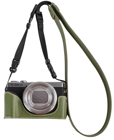 VOVMOEYA Protective Camera Case for Canon Powershot G7X Series,fit for Canon PowerShot G7X Mark III/G7X Mark II/G7 X Half Case with Adjustable Shoulder Strap PU g7x Mark iii Accessories-Green