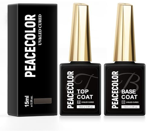 PEACECOLOR Base et Top Coat Vernis Semi Permanent Soak-Off UV/LED Gel UV 2 * 15ML No Wipe Top Coat et Base Coat pour Manucure DIY Home